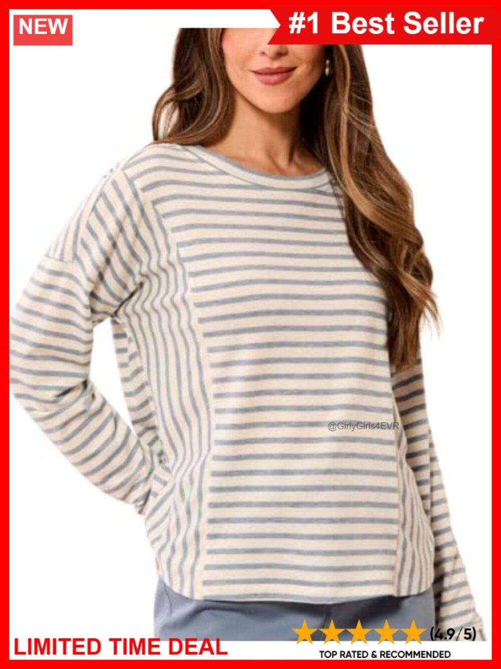 Womens Long Sleeve Crew Neck Striped Casual Top Quarter-Zip Pullover